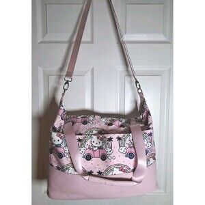 Hello Kitty BIOWORLD Sanrio Pink Duffle Bag Travel Tote Car Rainbow